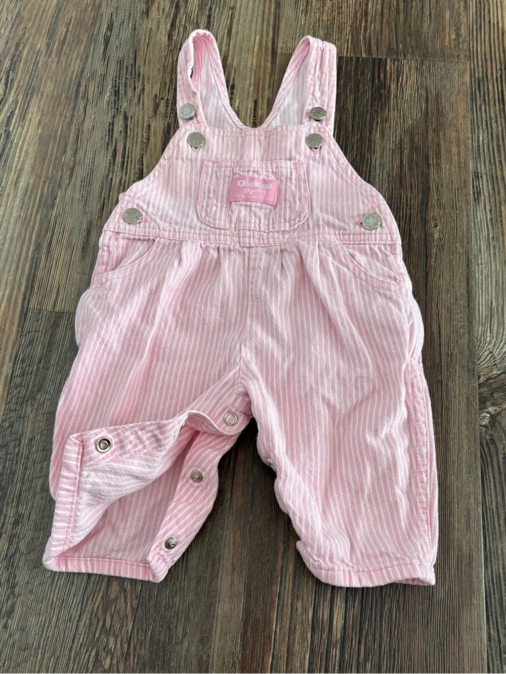 Vintage OshKosh B'gosh Vestbak Pink White Pinstripe Overalls Bibs Baby 3/6 Mos